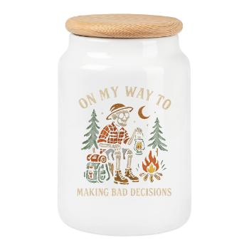 Camping Humor On My Way To Making Bad Decisions - Cookie Jar with Wooden Lid - white - Front