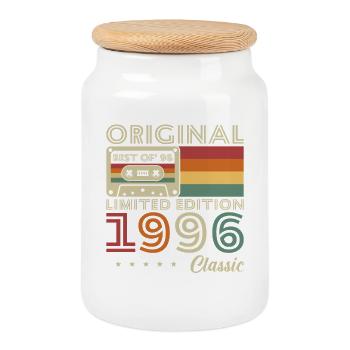 1996 Vintage Retro Birthday Gift - Cookie Jar with Wooden Lid - white - Front