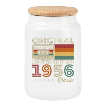 1956 Vintage Retro Birthday Gift - Cookie Jar with Wooden Lid - white - Front
