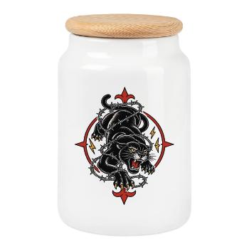 Panthère noire tattoo barbelés agressive - Cookie Jar with Wooden Lid - white - Front