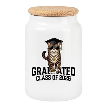Graduated Class of 2026 - Cookie Jar with Wooden Lid - white - Front