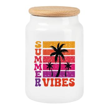 Summer Vibes Palm Trees Retro Sun Beach - Cookie Jar with Wooden Lid - white - Front
