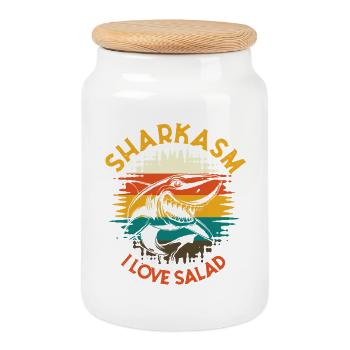 Sharkasm I Love Salad Retro Hai Humor - Keksdose mit Holzdeckel - Weiß - Vorne