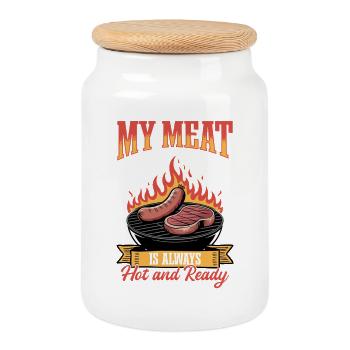 BBQ Grilling Meat Smoking Barbecue - Cookie Jar with Wooden Lid - white - Front