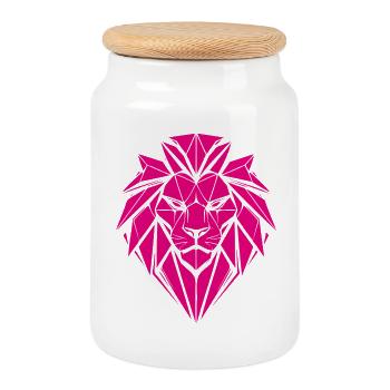 Geometrischer Löwe in Magenta - Keksdose mit Holzdeckel - Weiß - Vorne