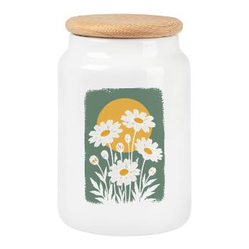 Des marguerites dans le cercle du soleil - Boîte à biscuits avec couvercle en bois - blanc - Devant