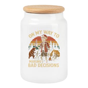 Humour de camping en route vers de mauvaises décisions - Boîte à biscuits avec couvercle en bois - blanc - Devant
