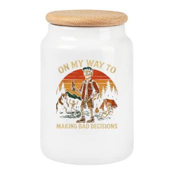 Humour de camping en route vers de mauvaises décisions - Boîte à biscuits avec couvercle en bois - blanc - Devant