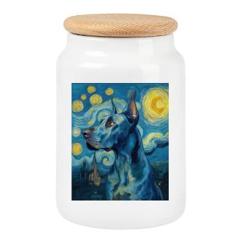 Great Dane - Cookie Jar with Wooden Lid - white - Front