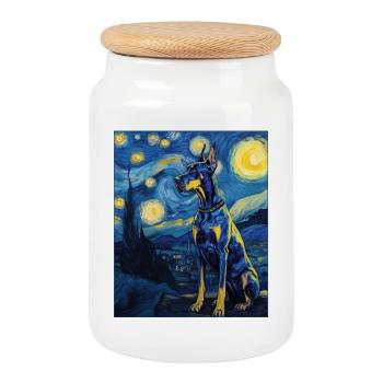 Great Dane - Cookie Jar with Wooden Lid - white - Front