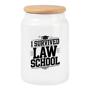 I Survived Law School - Cookie Jar with Wooden Lid - white - Front