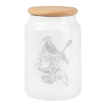 Leonardo Da Vinci spielt Gitarre - Keksdose mit Holzdeckel - Weiß - Vorne