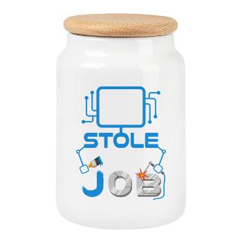 AI Stole My Job Funny Tech Graphic - Cookie Jar with Wooden Lid - white - Front