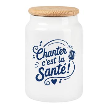 Chanter c’est la Santé Microphone - Boîte à biscuits avec couvercle en bois - blanc - Devant