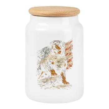 Rottweiler Dog - Cookie Jar with Wooden Lid - white - Front