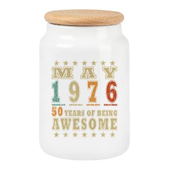 Mai 1976: 50 Jahre Awesome - Keksdose mit Holzdeckel - Weiß - Vorne