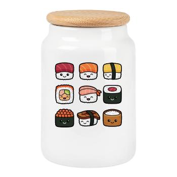 Sushi Drôle de cuisine japonaise Sashimi mignon - Boîte à biscuits avec couvercle en bois - blanc - Devant