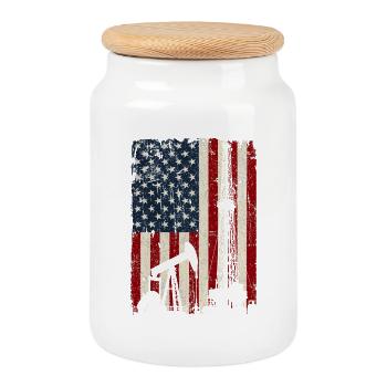 Patriotisches Ölfeld US-Flagge Roughneck - Keksdose mit Holzdeckel - Weiß - Vorne