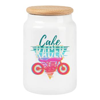 Moto – Cadeau Café Racer Rétro - Boîte à biscuits avec couvercle en bois - blanc - Devant