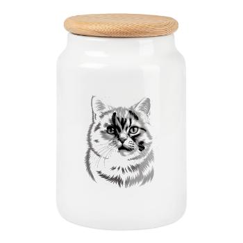 British Shorthair BKH - Cookie Jar with Wooden Lid - white - Front