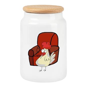 Pause cigarette après le travail pour fumer de poulet - Boîte à biscuits avec couvercle en bois - blanc - Devant