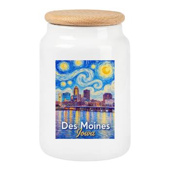 Nuit étoilée de Des Moines, Iowa - Boîte à biscuits avec couvercle en bois - blanc - Devant