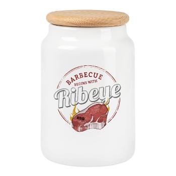 Ribeye Barbecue Beef BBQ Rib Eye Design - Cookie Jar with Wooden Lid - white - Front