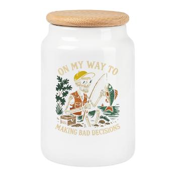 Fishing Humor On My Way To Making Bad Decisions - Cookie Jar with Wooden Lid - white - Front