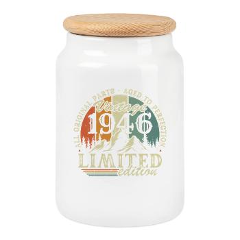 Cadeau d’anniversaire vintage original de 1946 - Boîte à biscuits avec couvercle en bois - blanc - Devant