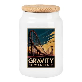 La gravité en tant que passager | Montagnes russes - Boîte à biscuits avec couvercle en bois - blanc - Devant