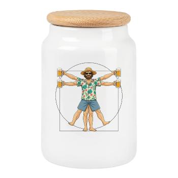 Chopes de bière de l’Homme Vitruvien - Boîte à biscuits avec couvercle en bois - blanc - Devant