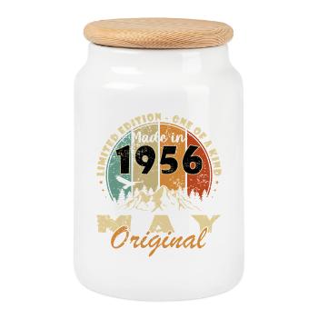 Mai 1956 - Geburtstag - Geschenk - Keksdose mit Holzdeckel - Weiß - Vorne