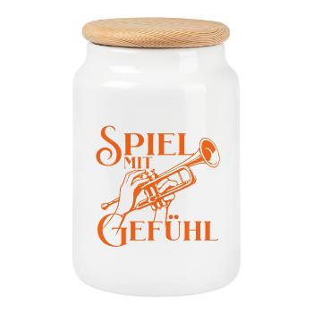 Trompete - Spiel mit Gefühl für Trompeter - Keksdose mit Holzdeckel - Weiß - Vorne