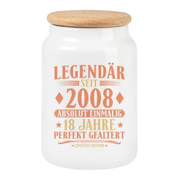 2008 Geboren - Absolut Einmalig 18. Geburtstag - Keksdose mit Holzdeckel - Weiß - Vorne