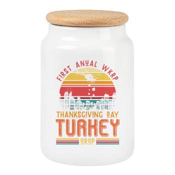 Thanksgiving Turkey Drop Retro Gift - Cookie Jar with Wooden Lid - white - Front