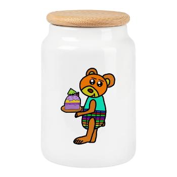 Cake Muffin Bear Teddy Teddy Bear Child - Cookie Jar with Wooden Lid - white - Front