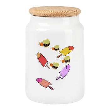 Buntes Eis mit Bienen Kinder Kind - Cookie Jar with Wooden Lid - white - Front