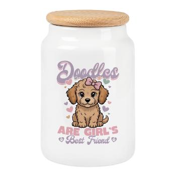 Race de chien Goldendoodle - Boîte à biscuits avec couvercle en bois - blanc - Devant