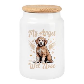 Race de chien Goldendoodle - Boîte à biscuits avec couvercle en bois - blanc - Devant