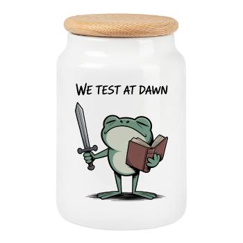 Frog Knight at Dawn - Cookie Jar with Wooden Lid - white - Front