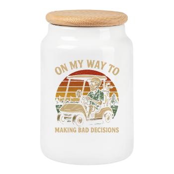 Golf Humor On My Way To Making Bad Decisions  - Keksdose mit Holzdeckel - Weiß - Vorne