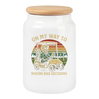 Golf Humor On My Way To Making Bad Decisions  - Keksdose mit Holzdeckel - Weiß - Vorne