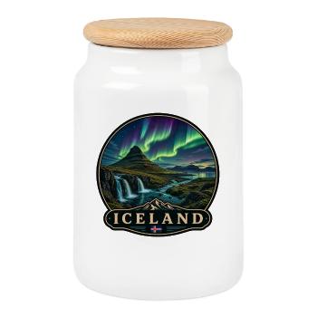Island Urlaub Nordlichter Kirkjufell Feuerland - Keksdose mit Holzdeckel - Weiß - Vorne