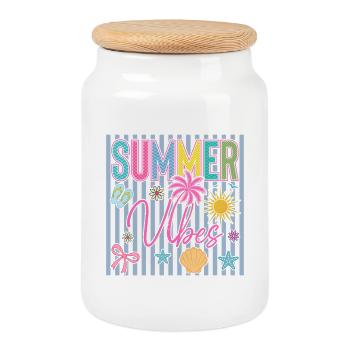 Summer Vibes Palm Trees Beach Holiday Gift - Cookie Jar with Wooden Lid - white - Front