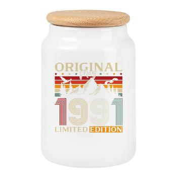 Cadeau du 35e anniversaire Original mai 1991 - Boîte à biscuits avec couvercle en bois - blanc - Devant