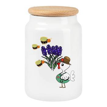 Lavendel Blumen Gärtner Huhn mit Bienen - Keksdose mit Holzdeckel - Weiß - Vorne