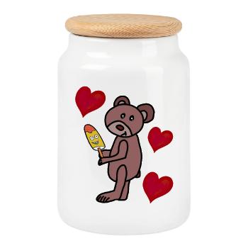 Teddy Eis Eiskrem Kinder Kind  Bär Herzen - Cookie Jar with Wooden Lid - white - Front