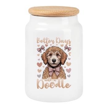 Race de chien Goldendoodle - Boîte à biscuits avec couvercle en bois - blanc - Devant