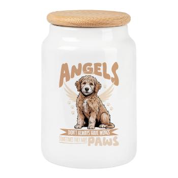 Race de chien Goldendoodle - Boîte à biscuits avec couvercle en bois - blanc - Devant