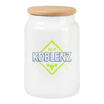 Koblenz Stadt in Deutschland mit Retro Weintrauben - Keksdose mit Holzdeckel - Weiß - Vorne